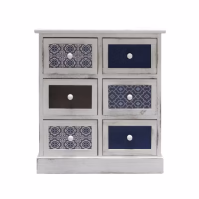 Armoire Meuble Rangement Blanc Gris Bleu Clair 6 Tiroirs 59,5×55,5×25