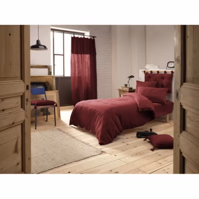 Pack housse de couette « Gaïa » toutes dimensions « Gaze de Coton » – Gaïa Lie de Vin – Pack 3 Pièces pour lit 90 x 190 cm (1 Housse d