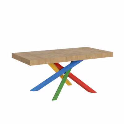 Table extensible 200/460×90 cm Volantis chêne naturel pieds multicolores 4/B