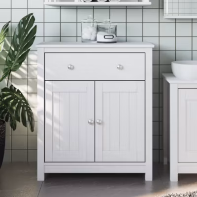 Armoire de salle de bain BERG-Meuble de salle de bain blanc 69,5x34x80 cm pin massif 860676
