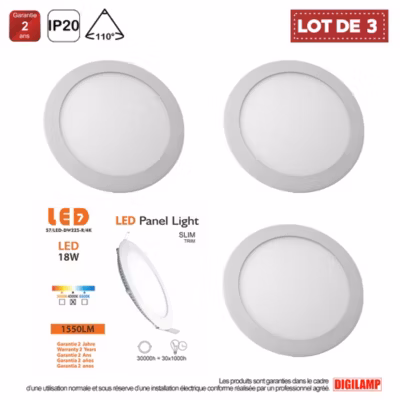 Lot de 3 Spot Encastrable Led Downlight Panel Extra plat 18w Blanc Neutre 4000k