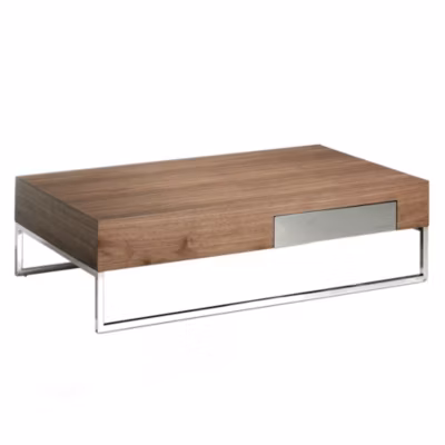 Table basse rectangulaire en noyer et acier chrome 2057 – 120x70x33 cm