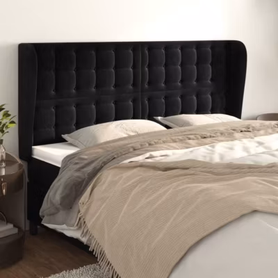 vidaXL Tête de lit avec oreilles Noir 203x23x118-128 cm Velours3118458