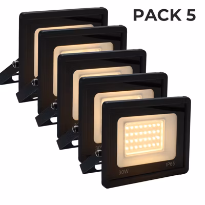 Pack de 5  Projecteur LED Extérieur IP65 Imperméable 30W 2850Lm 3000K Lumière Chaude pour Maison Garage Jardin Terrasse