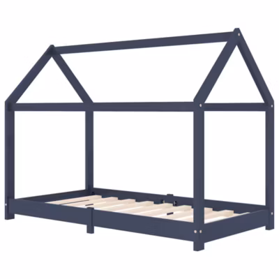 Lit simple, Cadre de lit d&rsquo;enfant Gris Bois de pin massif 70×140 cm