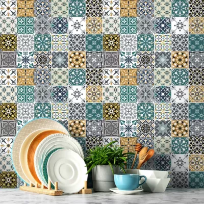 Stickers muraux – Sticker Mural Carrelage adhésif Cuisine Salle de Bain – 24 STICKERS CARRELAGES CLAFIA – 24stickers15x15cm