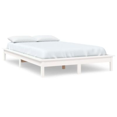 Lit double, Lit adulte, Cadre de lit sans matelas blanc 140×200 cm bois massif