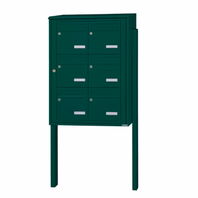 Bloc collectif leabox.com, 2×3, grade 3, simple face, Extérieur, fixation sur pieds à sceller, Vert mousse RAL 6005  brillant