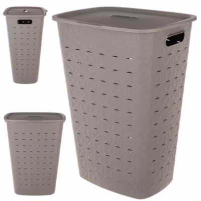 Panier à Linge Conteneur Salle de Bain 56L Grand Couvercle CURVER Softex