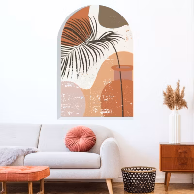 Papier peint intissé pré-encollé fresques géantes – ARCHE FEUILLE DE PALMIER ETHNIQUE – 90x60cm