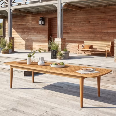 Table de jardin en teck recyclé extensible 10/12 places