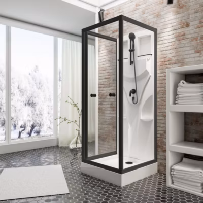 Schulte cabine de douche intégrale Juist – 80x80x190 cm – Portes coulissantes  – Noir – Verre transparent