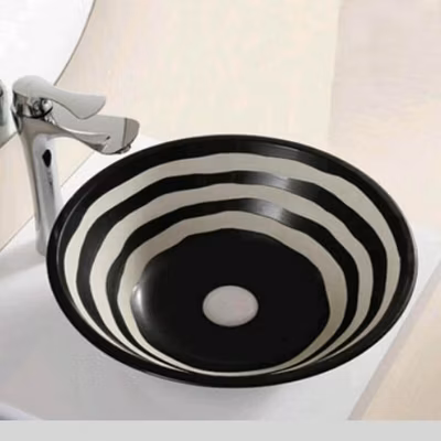 Vasque à Poser Ronde – Céramique Noire et Blanc – 41 cm – Virtual