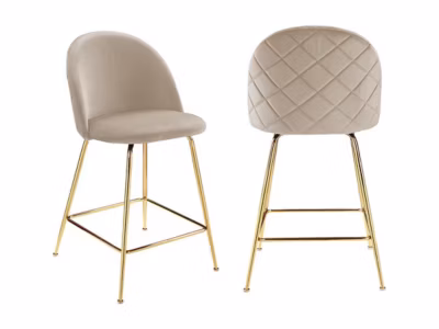 Lot de 2 tabourets de bar en velours et acier inoxydable doré – Beige – MELBOURNE