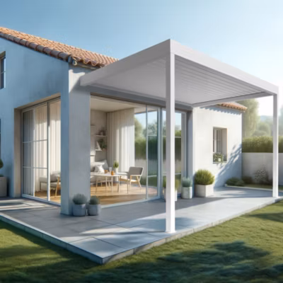 Pergola bioclimatique HELY 4,00×6,037m Vérin à télécommande (Blanc)
