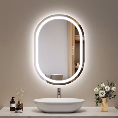 EMKE Miroir lumineux salle de bain ovale 70x50cm, Interrupteur Tactile, Anti-buée,  LED éclairage Lumière Froide/Chaude/Neutre