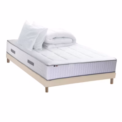 Ensemblematelas ressorts sommier couette oreillers beige 140×190