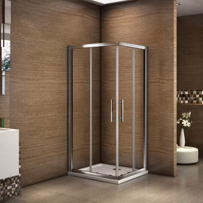 Cabine de douche coulissante angle 120x100x185 cm – Verre sécurit 6 mm – Chrome