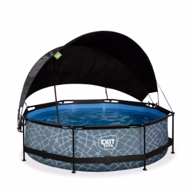 Piscine EXIT Stone D300x76cm avec pompe filtrante et voile d&rsquo;ombrage grise