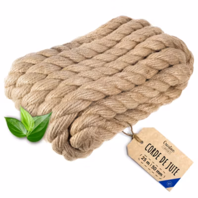 Creative Deco 25m Corde de Jute Epaisseur 50mm – Personnalisation Possible Tous les 5m – Corde Solide – Torsadé Fibres Naturelles