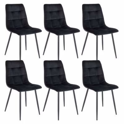 STRIB – Lot de 6 Chaises Velours Noir et Piétement Acier
