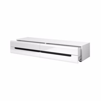 Meuble TV LUCIA avec 2 tiroirs – Blanc brillant – 180 x 34 x 50 cm