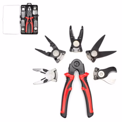 Pince Multifonction 5 En 1 FISHTEC Têtes Interchangeables Universelle Dénuder Long Bec Coupe Câble Ciseaux CRV60 Boîte Rangement