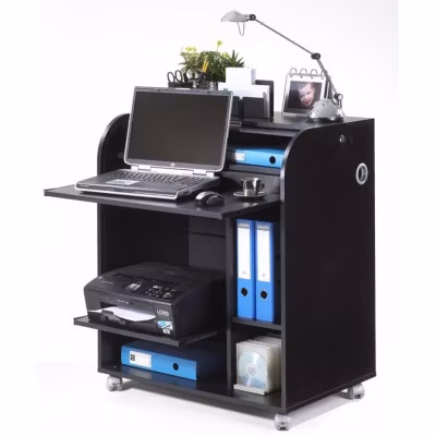 Bureau Informatique Noir à Roulettes – Fée 217 – L 79.2 x l 53.2 x H 93.8 cm