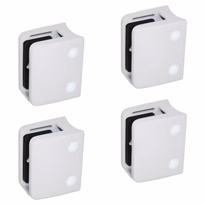 4 x Pince à verre pour tube diam. 48,3 modèle 04 – Ep. verre 16,76 mm – Zamak blanc RAL 9016