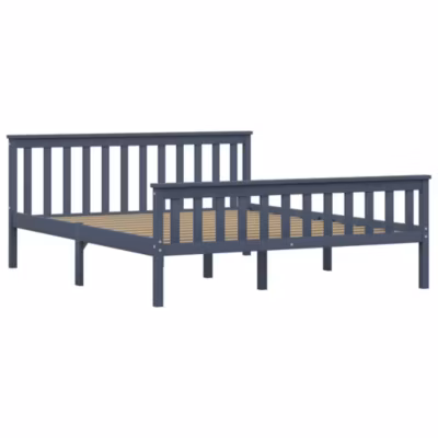 Lit double, Lit adulte, Cadre de lit sans matelas gris bois massif de pin 160×200 cm