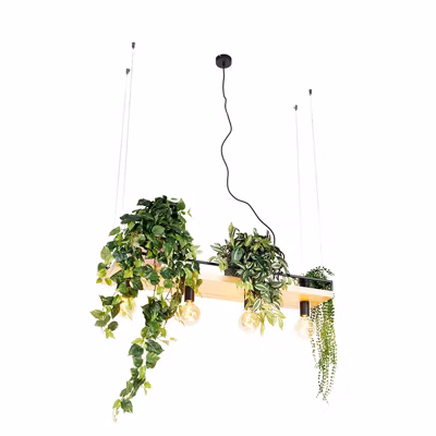 Suspension industrielle noire avec bois 4 lumières – Shelf