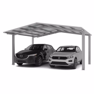 Carport double Montage M – charge de toiture 75kg/m² –  Anodisé coloris inox brillant – Ximax LINEA standard