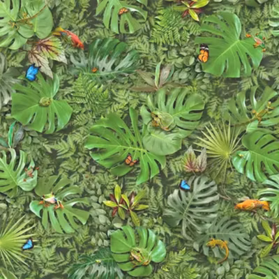 Sol vinyle Textile – effet faune & flore tropicale – Rouleau de 4m x 11m