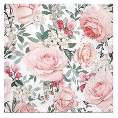 20 serviettes en papier 33 x 33 cm Roses ecloses