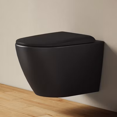 EMKE WC Suspendu Noir Mat en Céramique, Sans Bord, Double Chasse, Abattant UF Amovible Frein de Chute 370x370x490 mm