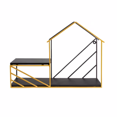 Étagère murale Décoration intéieure moderne Tabor Noir – Or 47 x 34 x 12 cm – Floordirekt