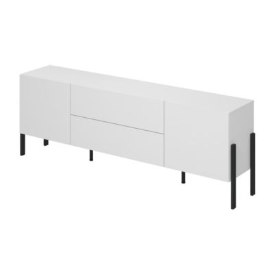 Meuble TV SALMA  2 portes & 2 tiroirs Push-to-Open  Blanc super mat & noir Mat