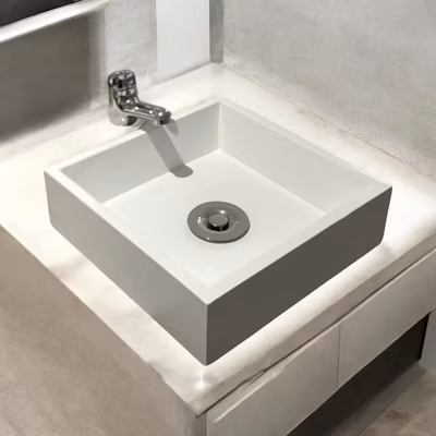 Vasque en béton blanc 32×32, fabriqué artisanalement en France par Gakeal