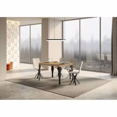 Table Paxon Extensible Dessus Chêne Nature 90×130 Allongée 234 cadre Anthracite