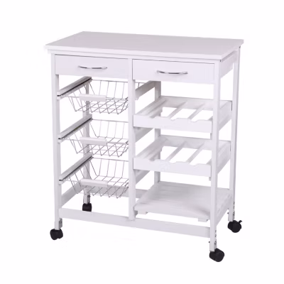 Desserte de cuisine à roulettes 2 tiroirs et multiples rangements