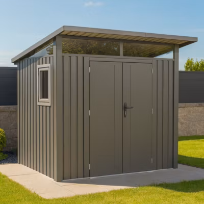 Abri de jardin moderne 3m2 gris alu monopente en acier galvanisé