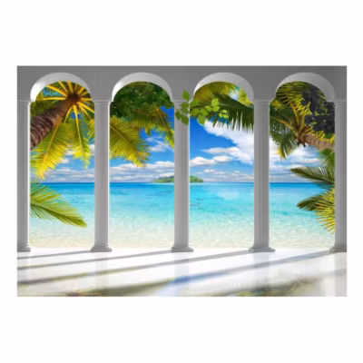 Papier peint intissé panoramique paysage sea behind columns 100×70 cm