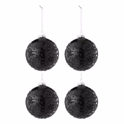 Lot de 4 Boules de Noël Perles « Zelma » 10cm Noir