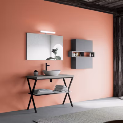 Meuble De Salle De Bain Industriel Tréteau Métal 100Cm, Dessus En Béton Et Lavabo – Lagos
