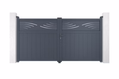 Portail battant 3m HALTI H.160cm alu gris + 2 poteaux 20x20cm H.190cm