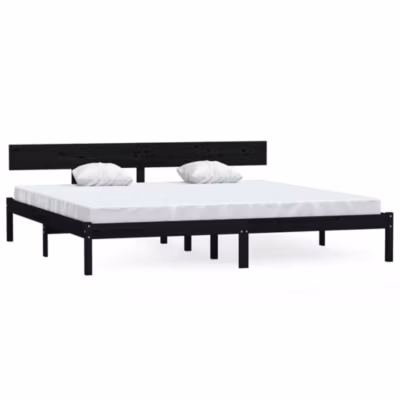 Lit double, Lit adulte, Cadre de lit sans matelas noir bois massif