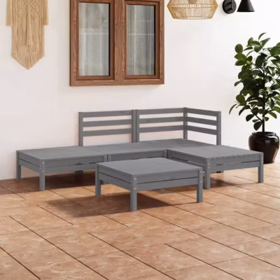 vidaXL Bois de Pin Massif Salon de Jardin 5 pcs Mobilier de Patio Ensemble de Meubles de Terrasse Meubles d&rsquo;Extérieur 3082624