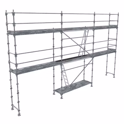 Echafaudage fixe de façade 60m²  – Structure + Plancher + Plinthes – Garde-corps lisses – R200GCLB-60-SPP