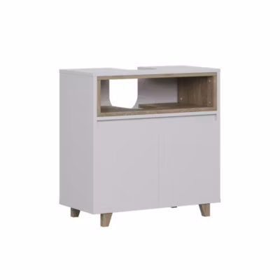Vicco Meuble vasque simple blanc/chêne 60x61cm avec 2 portes