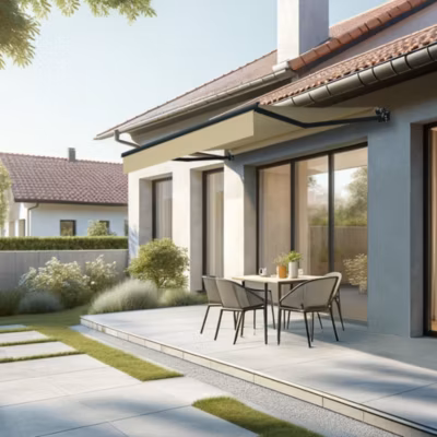 Store banne loggia LOCUS 3,00×2,00m (Manuelle – Ecru – Gris anthracite)